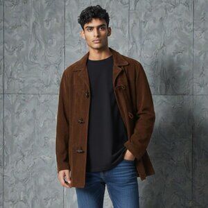 Vintage J. Crew Men's Brown Suede Leather Button Front Jacket